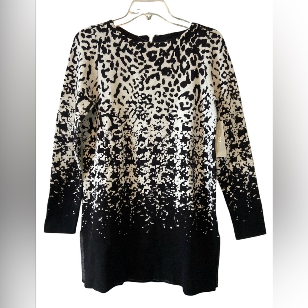 NWT Chico's Black and Cream Long Sleeve Tunic Sweater & Faux Leather Pant